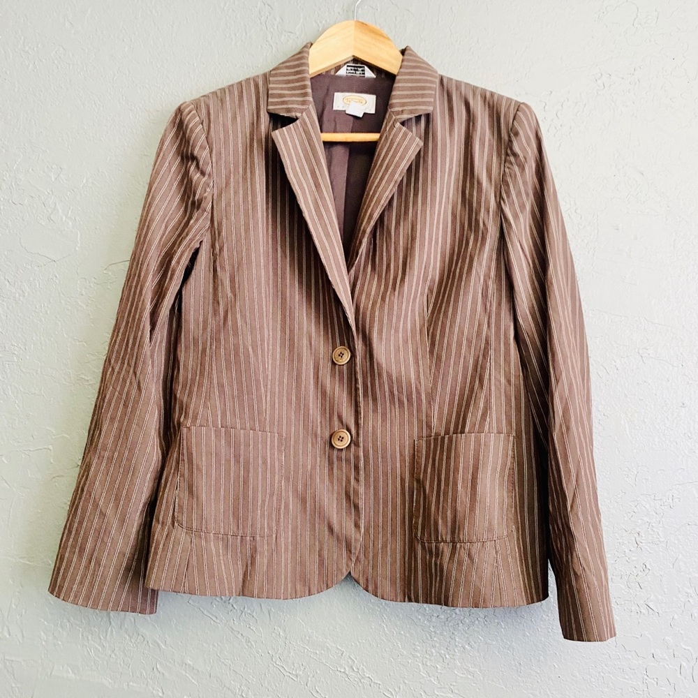 Talbots brown pin striped blazer top